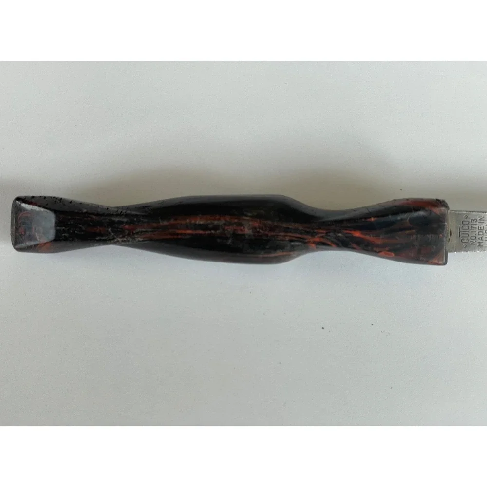 Vintage Cutco 1713 Slotted Serving Spoon Stainless Steel Brown Marbled Handle US